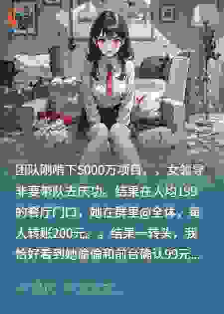 团建AA吃回扣后，女领导疯了